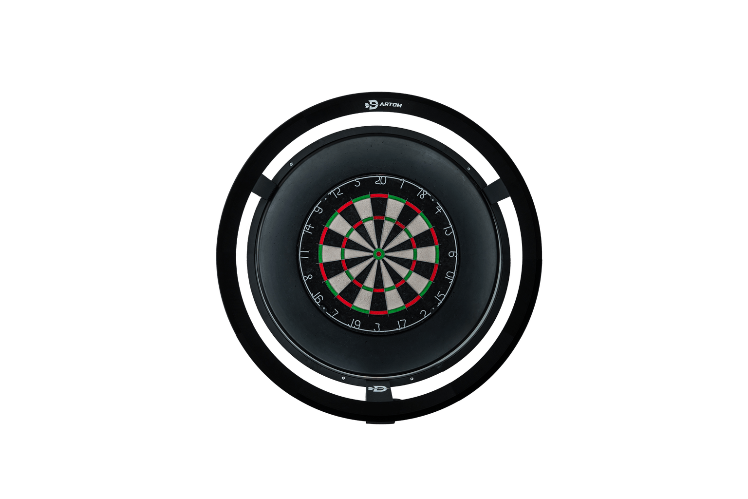 Freigestellter Dartom Ring mit beleuchtetem Winmau Blade 6 Steeldart-Board