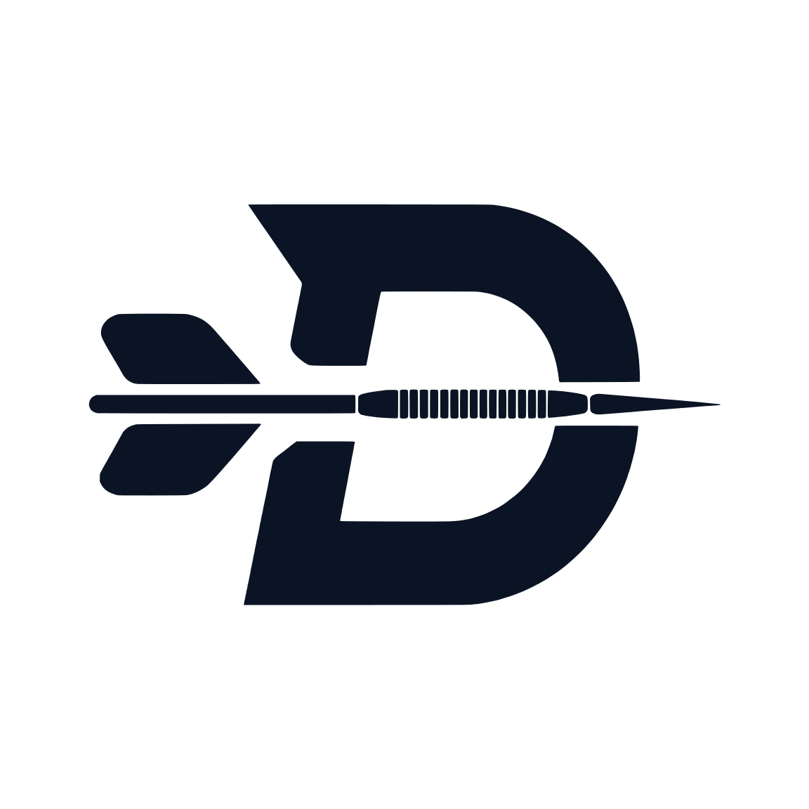 Die Dartom-Bildmarke: ein D, durch das ein Dartpfeil fliegt